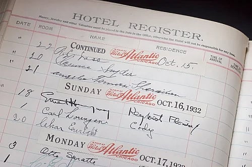 Earnest Hemmingway's signature in the Chamberlin Inn register