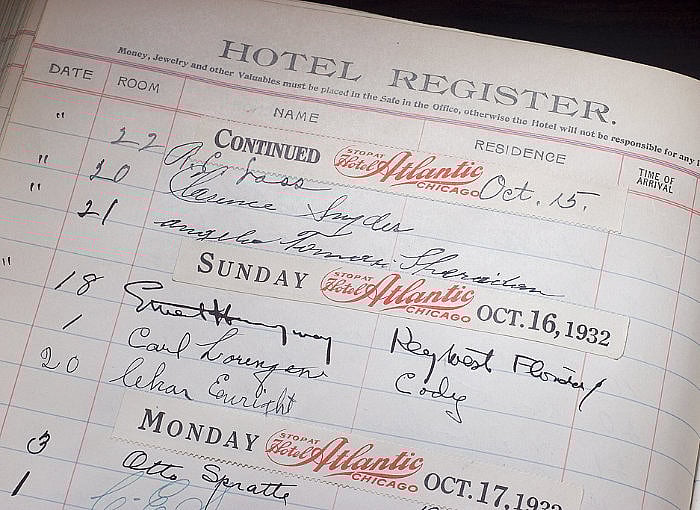 Ernest Hemingway's signature in the Chamberlin Inn's hotel register in Cody, Wyoming.