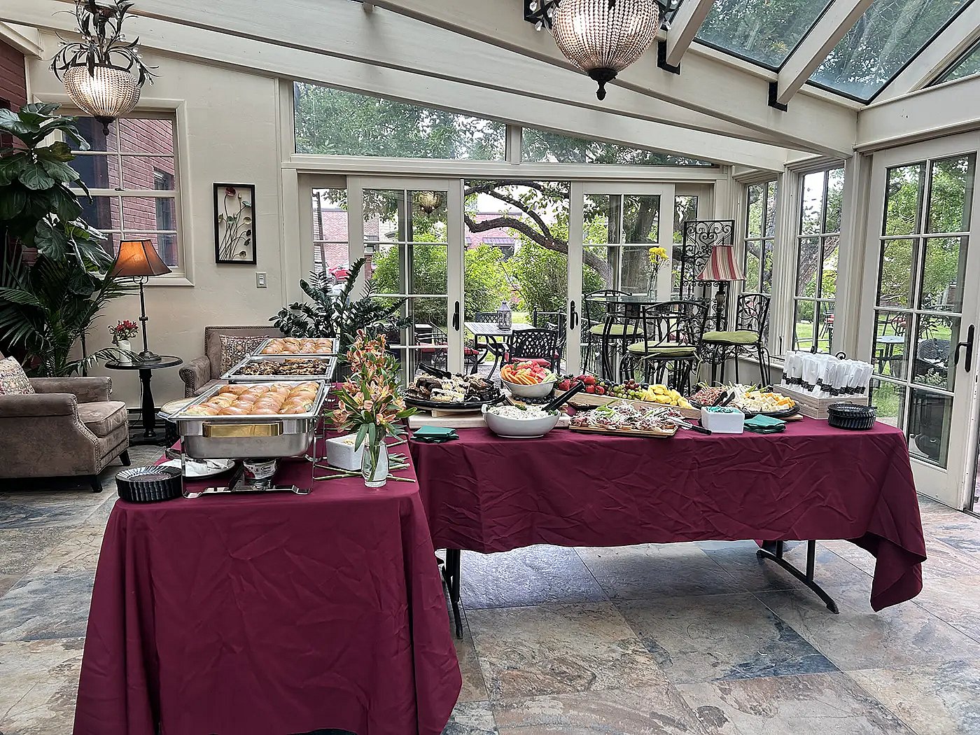 Buffet table full of brunch items