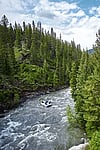 Aerial view of whitewater rafting in Cody Wyoming