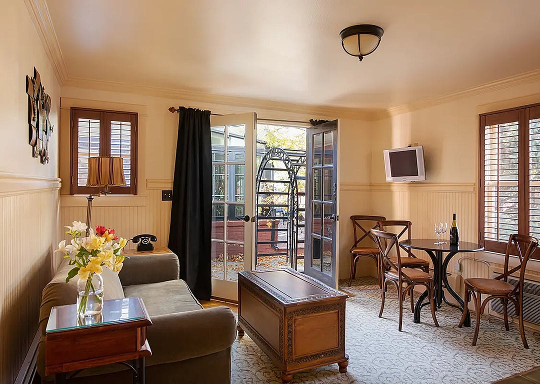 Courtyard studio with the doors open