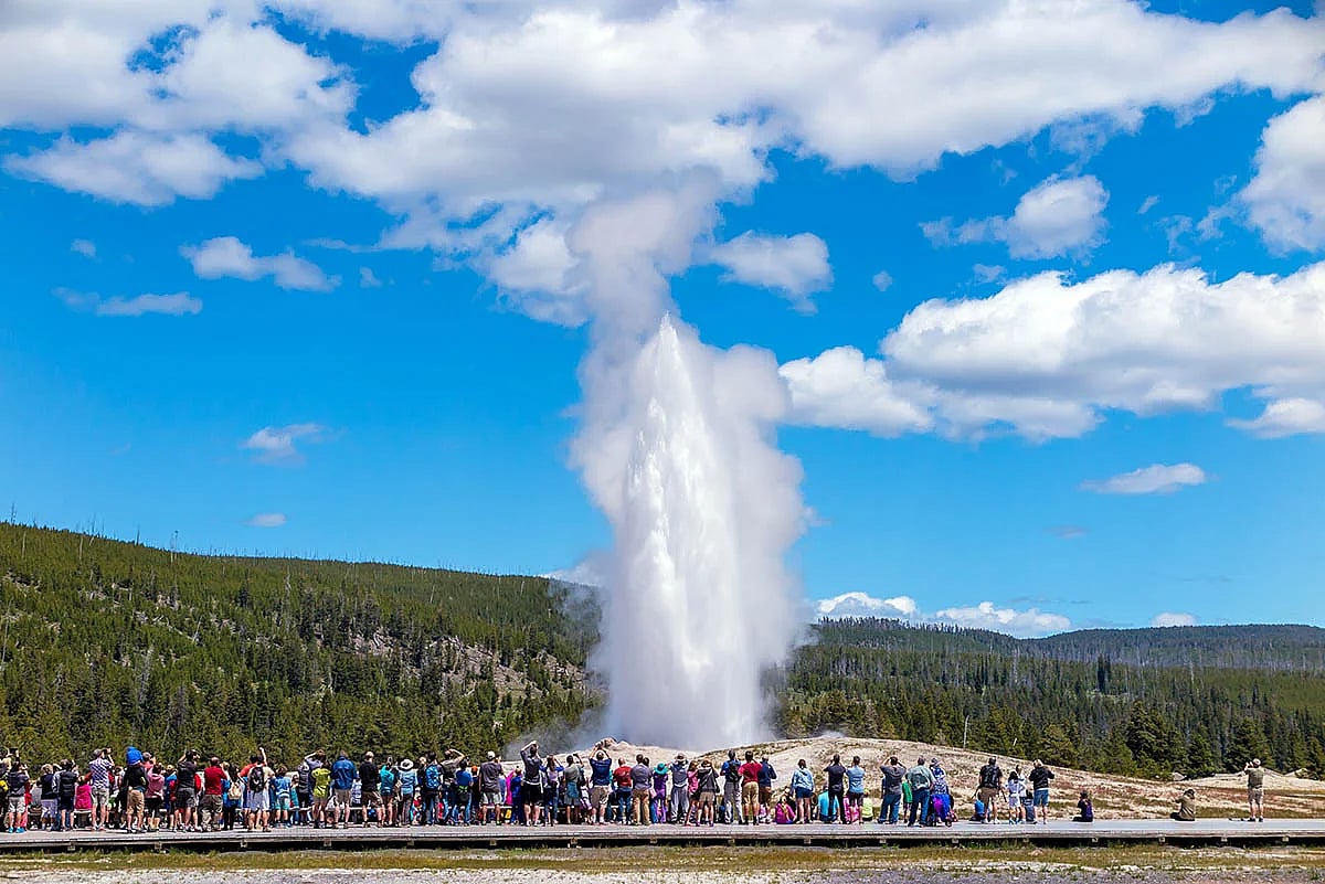 Old Faithful faithfully erupting