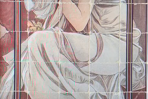 Mucha tile art woman in white dress