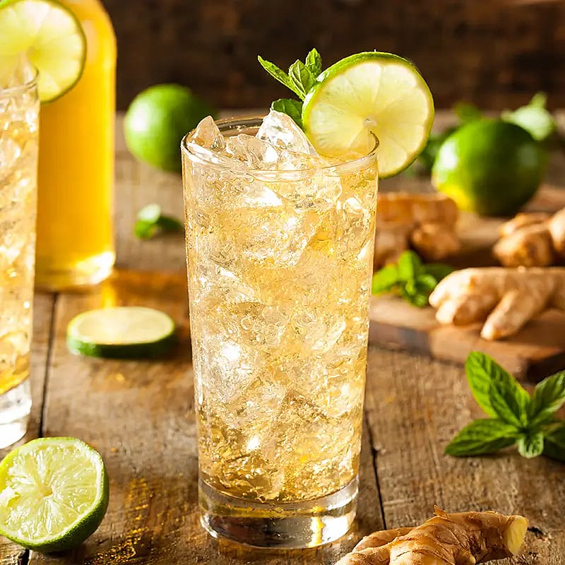 Ginger and Vodka garnished with lime