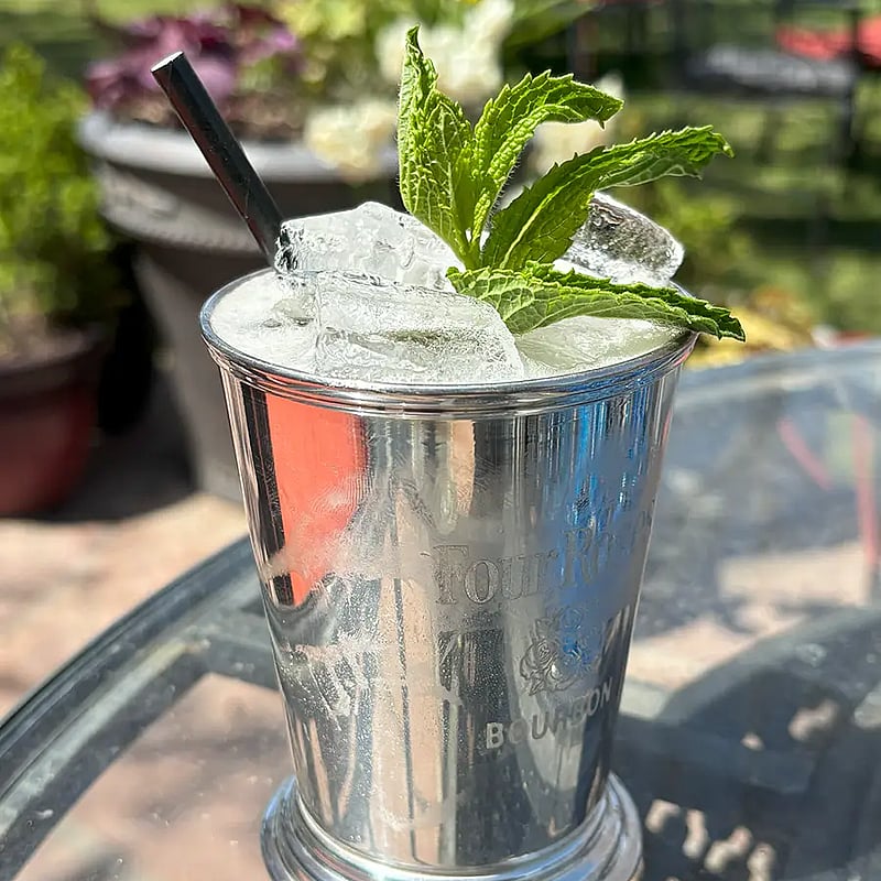 Signature cocktail in silver mug