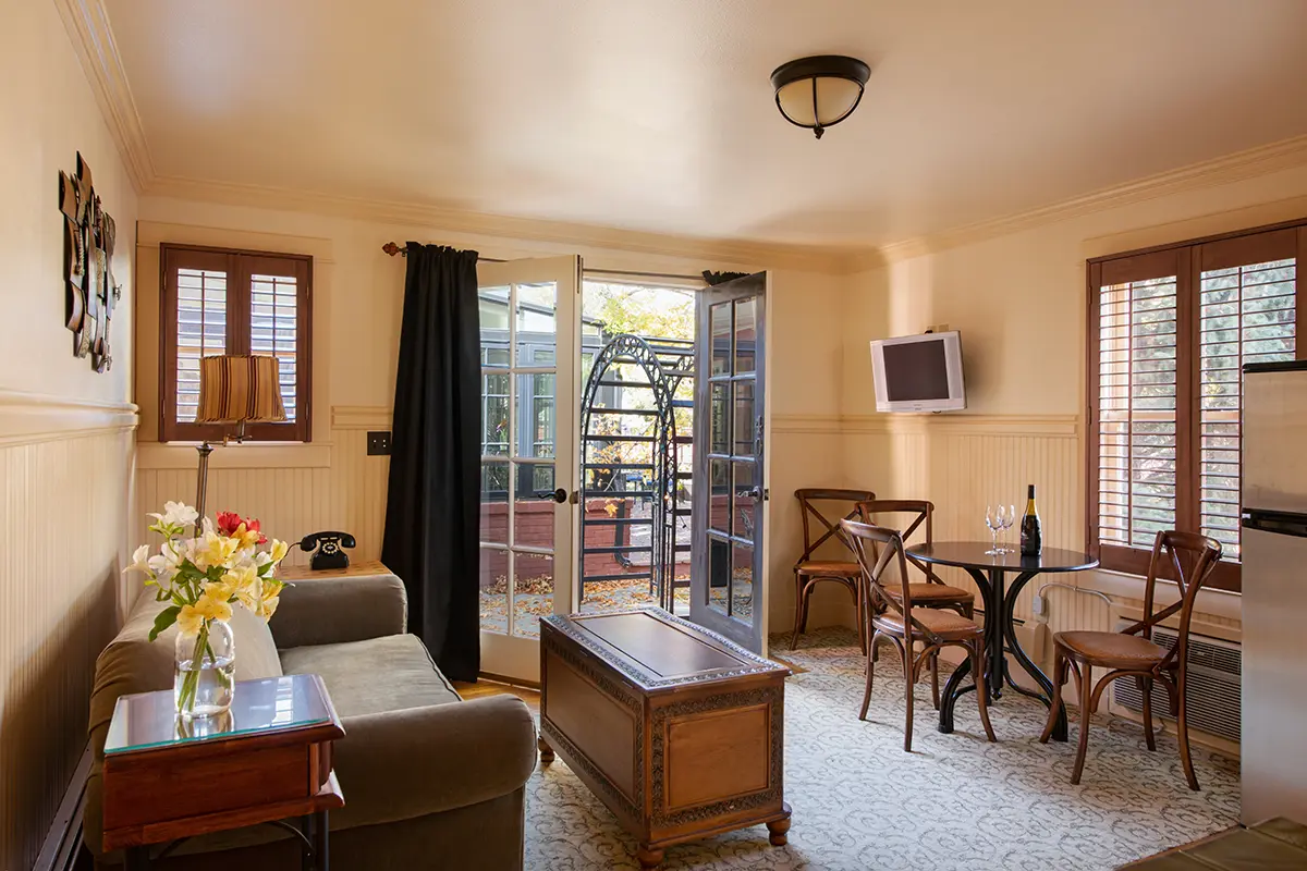 Courtyard studio with the doors open